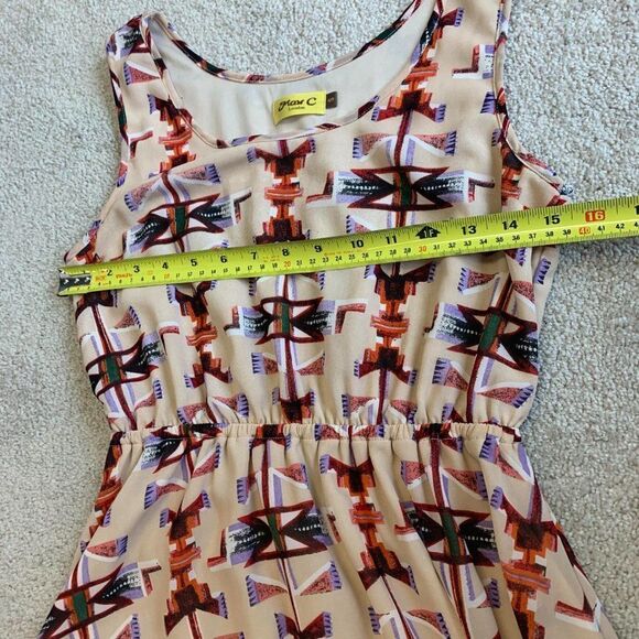MAX C London beige geometric Aztec print sleeveless high low dress sz S - Picture 7 of 10